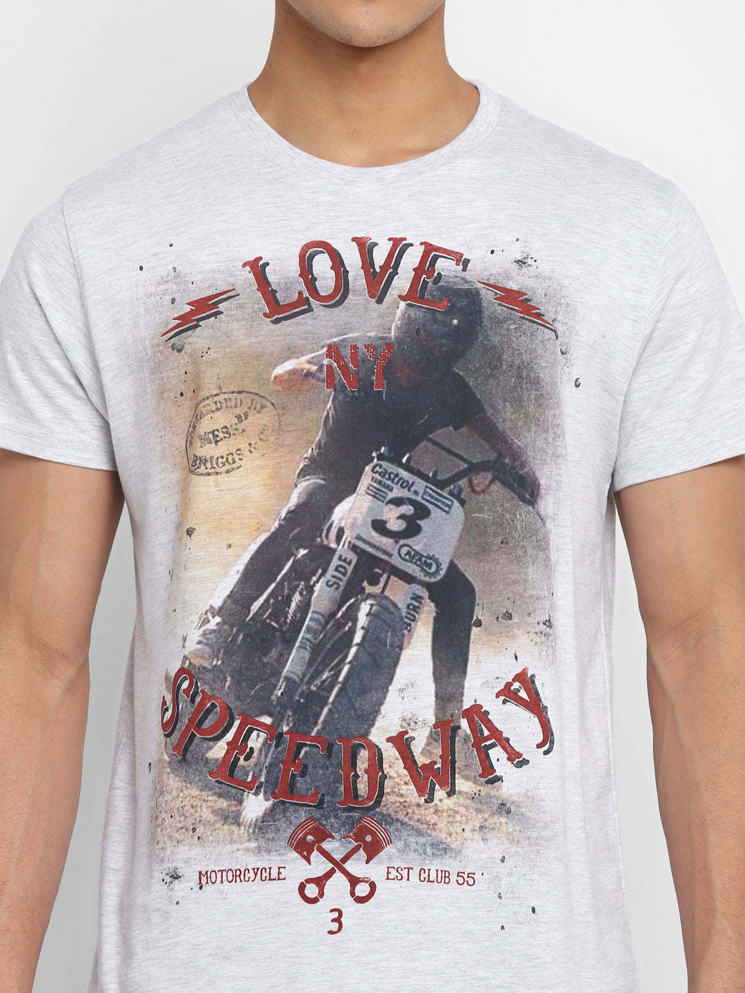 Printed Round Neck T-Shirt for Men - Ecru Melange