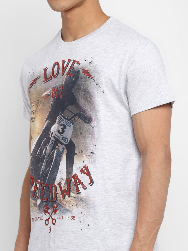 Printed Round Neck T-Shirt for Men - Ecru Melange