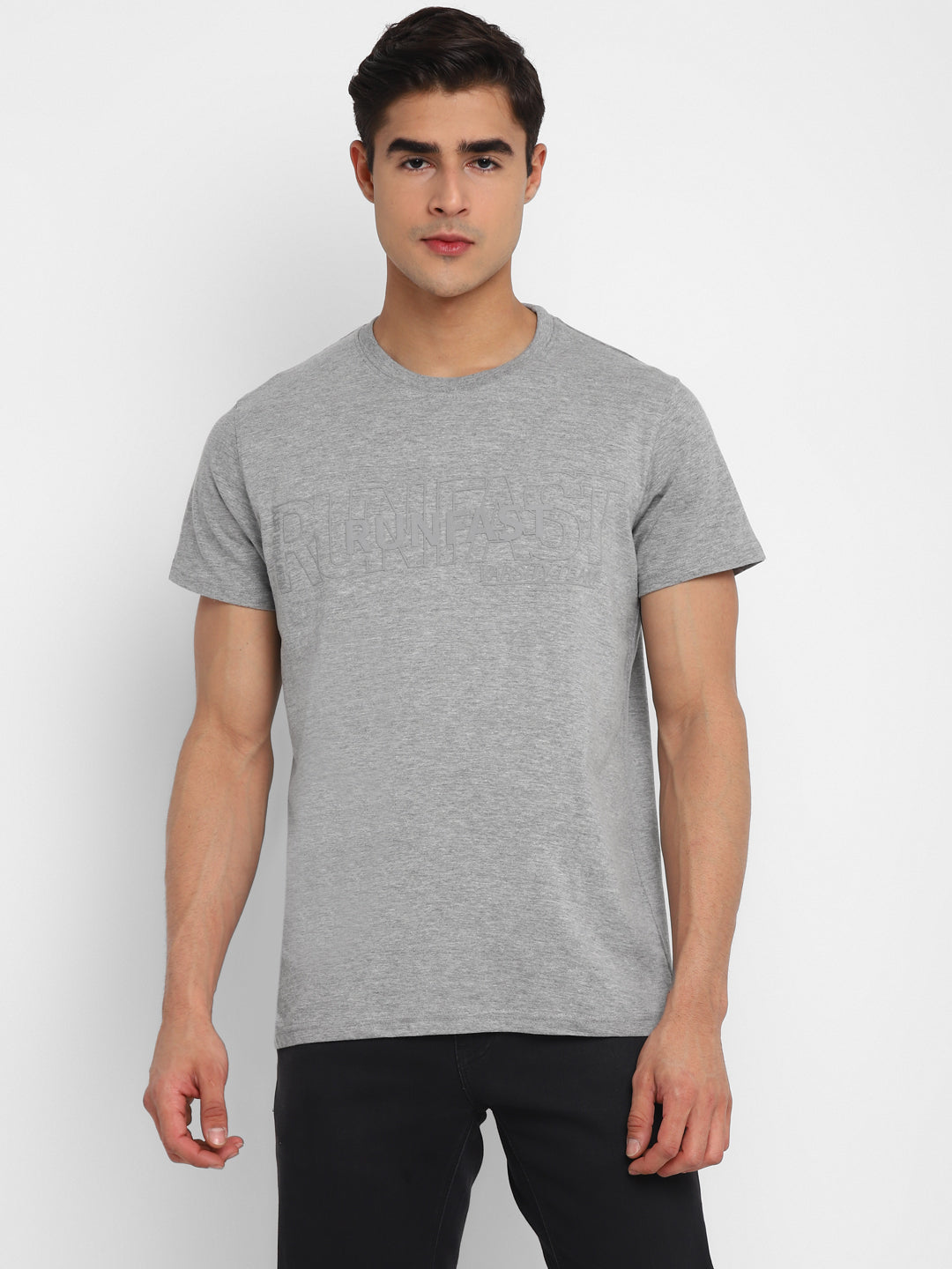 Printed Round Neck T-Shirt for Men - Grey Melange