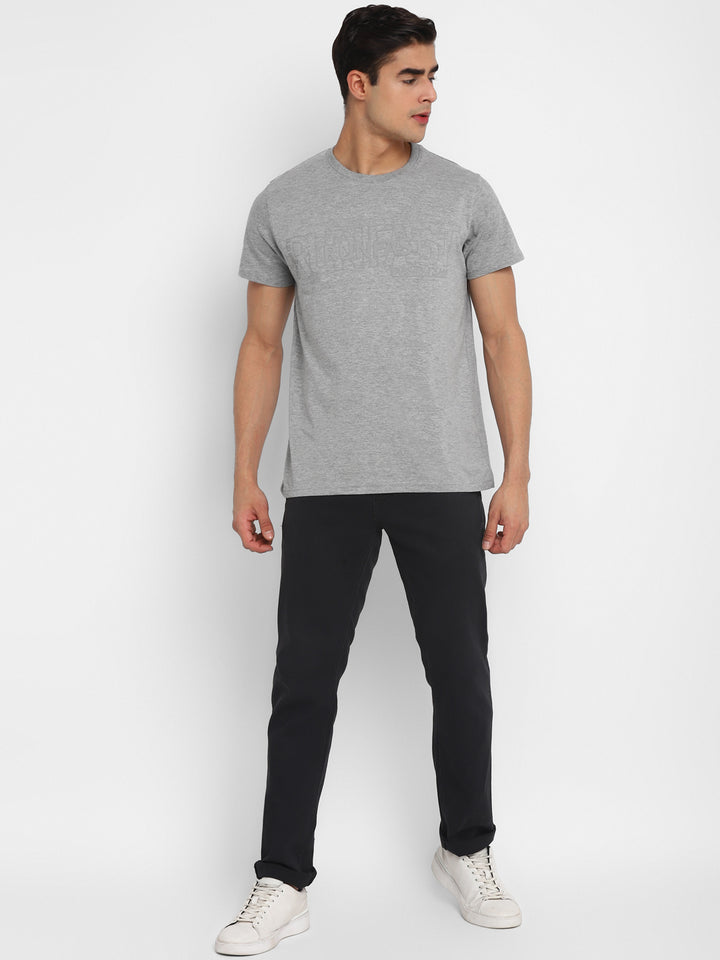 Printed Round Neck T-Shirt for Men - Grey Melange