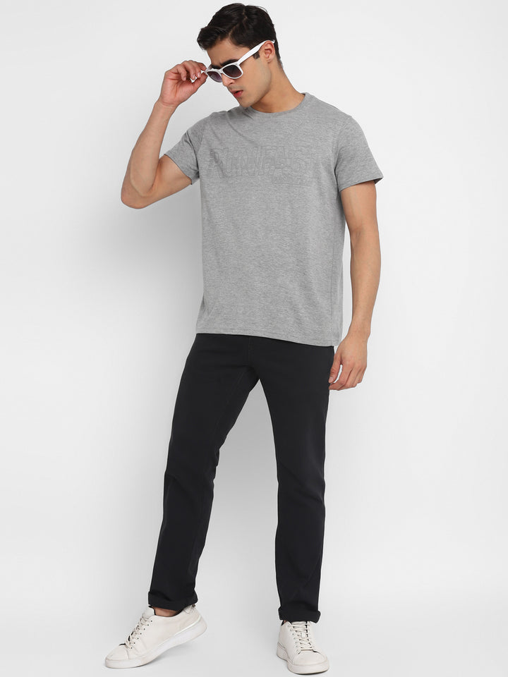 Printed Round Neck T-Shirt for Men - Grey Melange