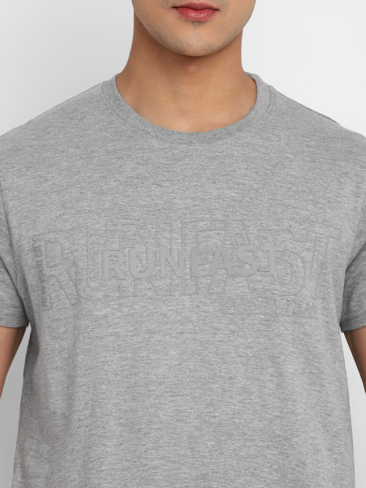 Printed Round Neck T-Shirt for Men - Grey Melange