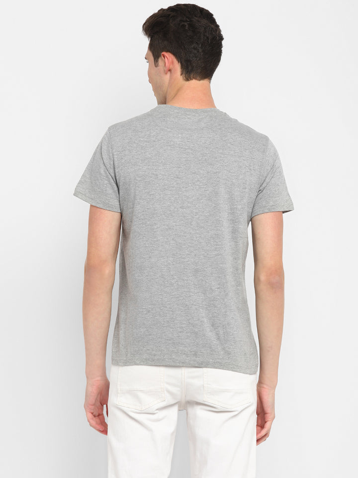 Printed Round Neck T-Shirt for Men - Grey Melange