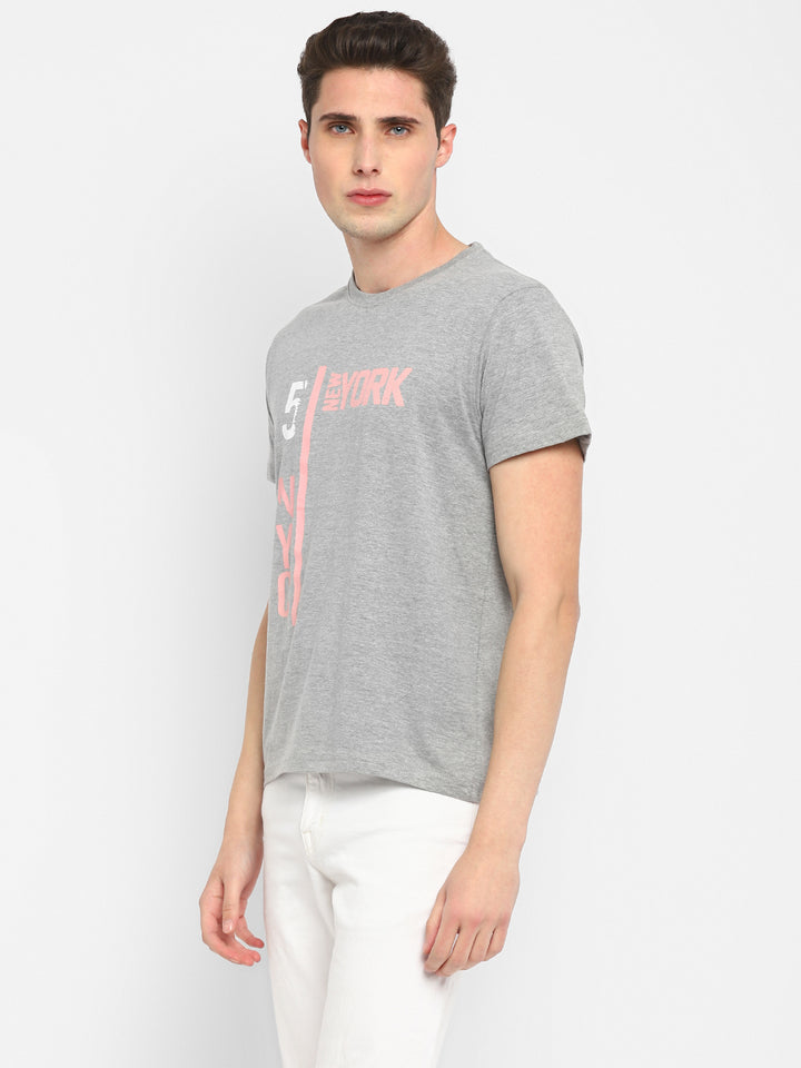 Printed Round Neck T-Shirt for Men - Grey Melange