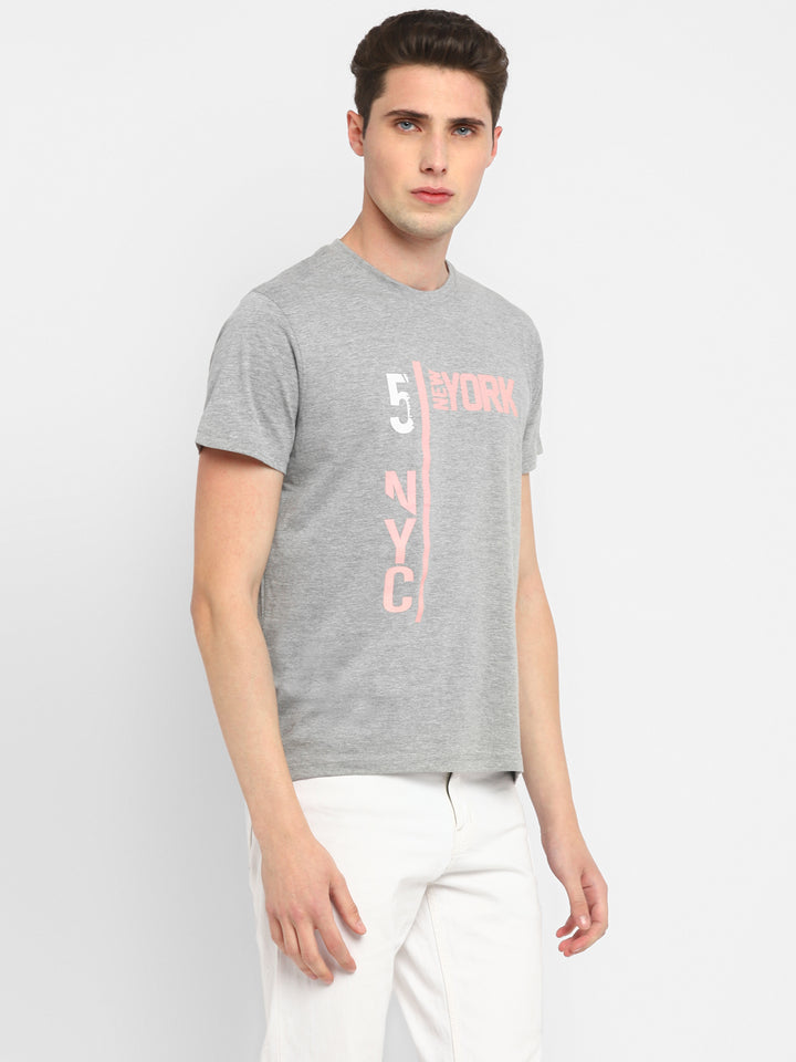 Printed Round Neck T-Shirt for Men - Grey Melange