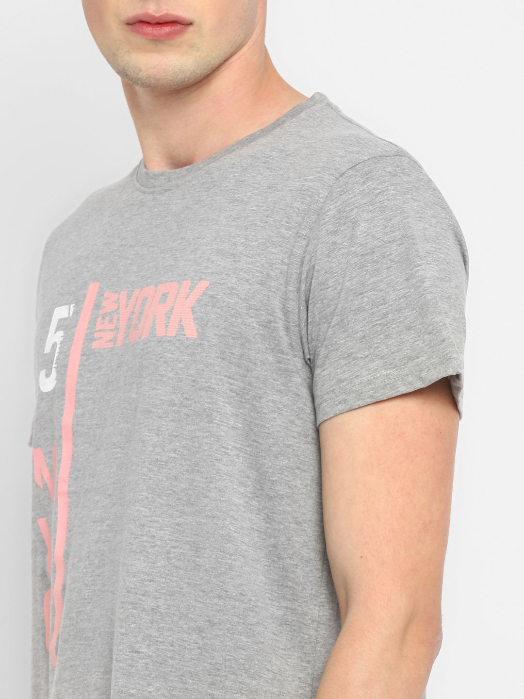 Printed Round Neck T-Shirt for Men - Grey Melange