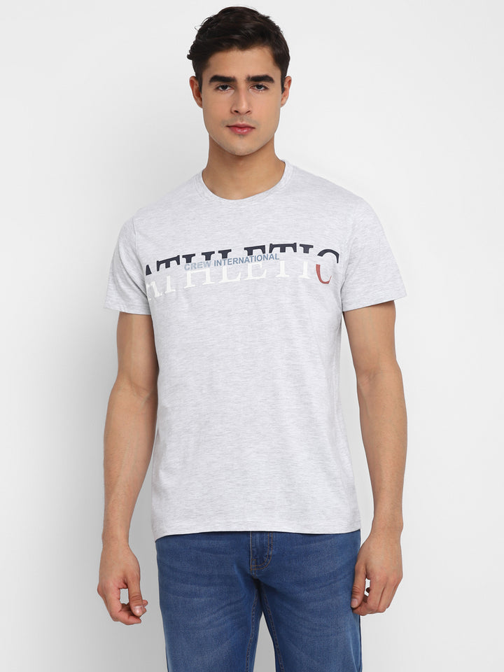 Printed Round Neck T-Shirt for Men - Ecru Melange