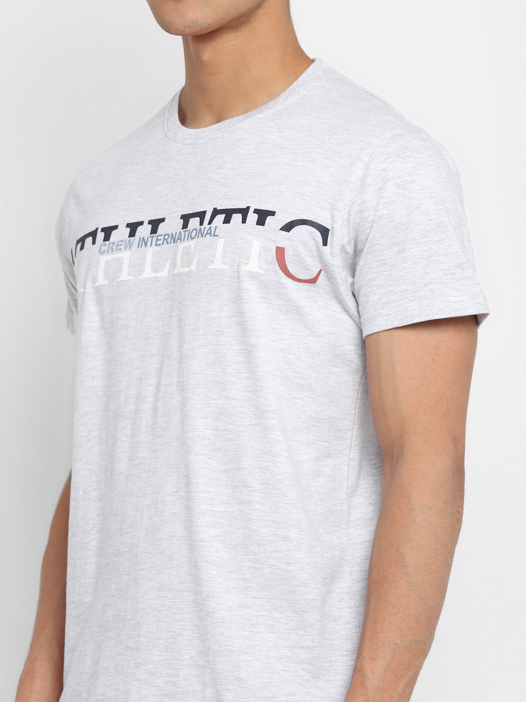 Printed Round Neck T-Shirt for Men - Ecru Melange