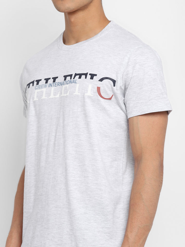 Printed Round Neck T-Shirt for Men - Ecru Melange