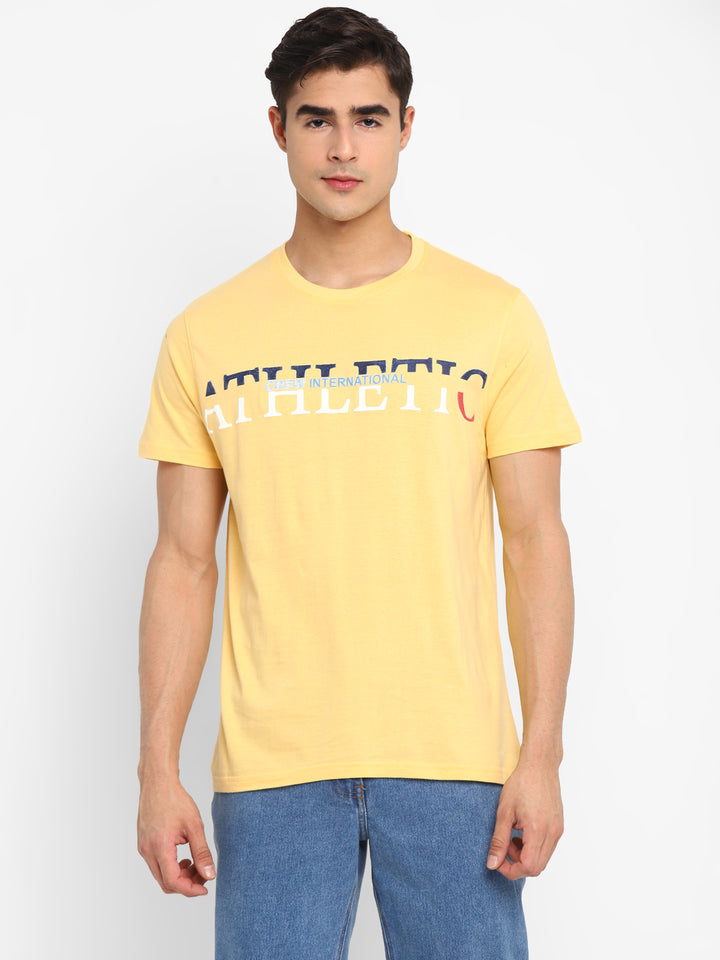 100% Cotton Printed Round Neck T-Shirt for Men - Light Yellow