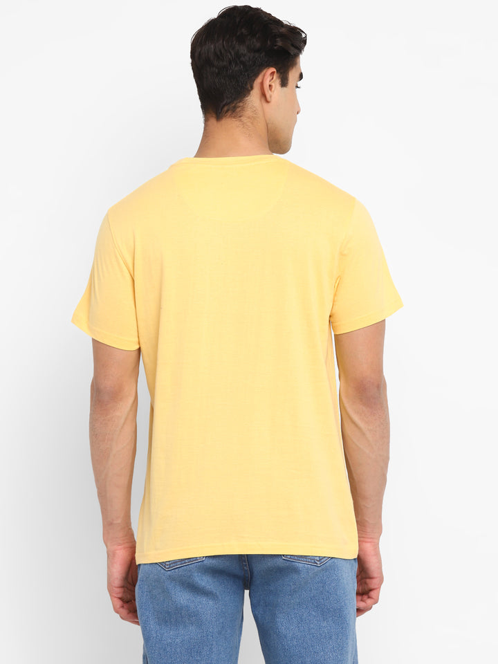100% Cotton Printed Round Neck T-Shirt for Men - Light Yellow