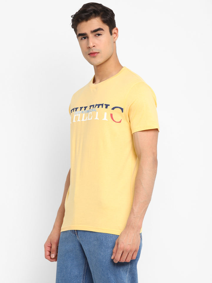 100% Cotton Printed Round Neck T-Shirt for Men - Light Yellow