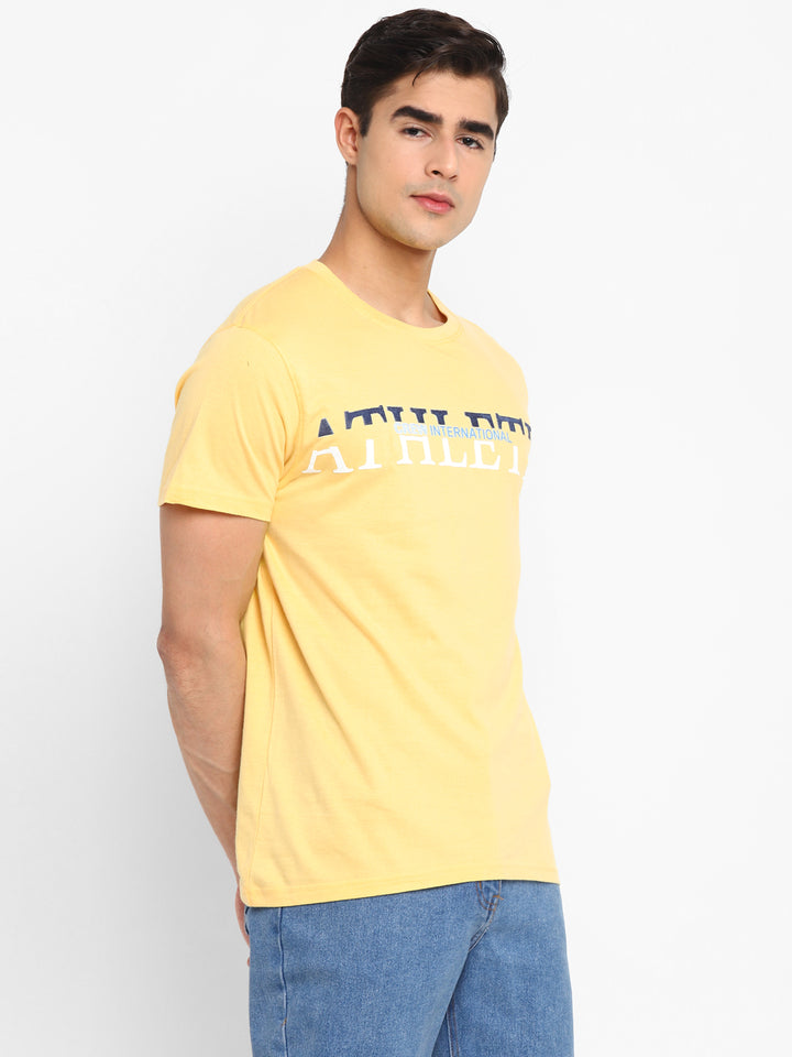 100% Cotton Printed Round Neck T-Shirt for Men - Light Yellow
