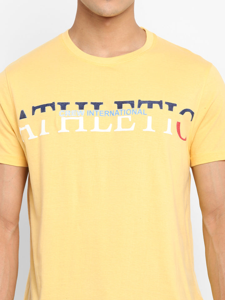 100% Cotton Printed Round Neck T-Shirt for Men - Light Yellow