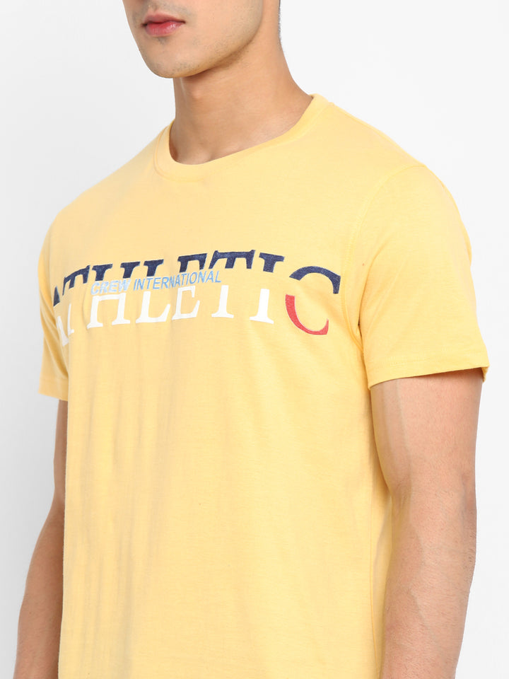 100% Cotton Printed Round Neck T-Shirt for Men - Light Yellow