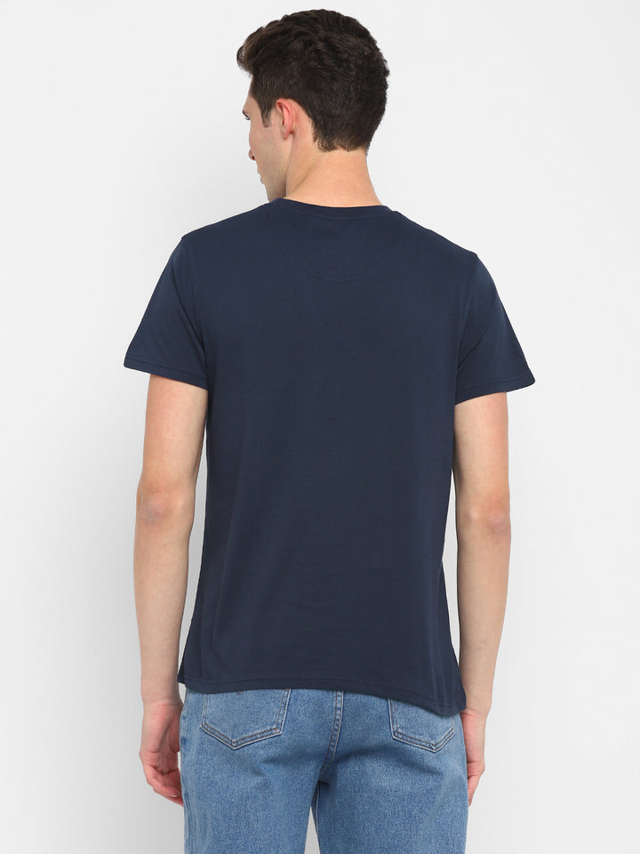 100% Cotton Printed Round Neck T-Shirt for Men - Navy