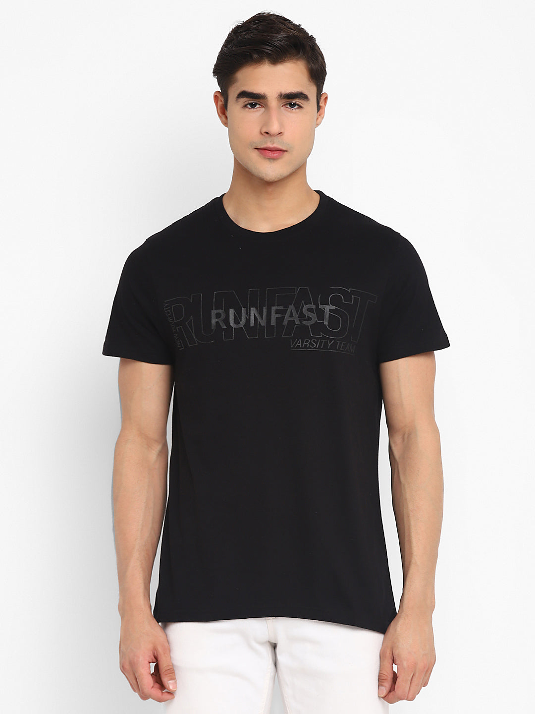 100% Cotton Printed Round Neck T-Shirt for Men - Black