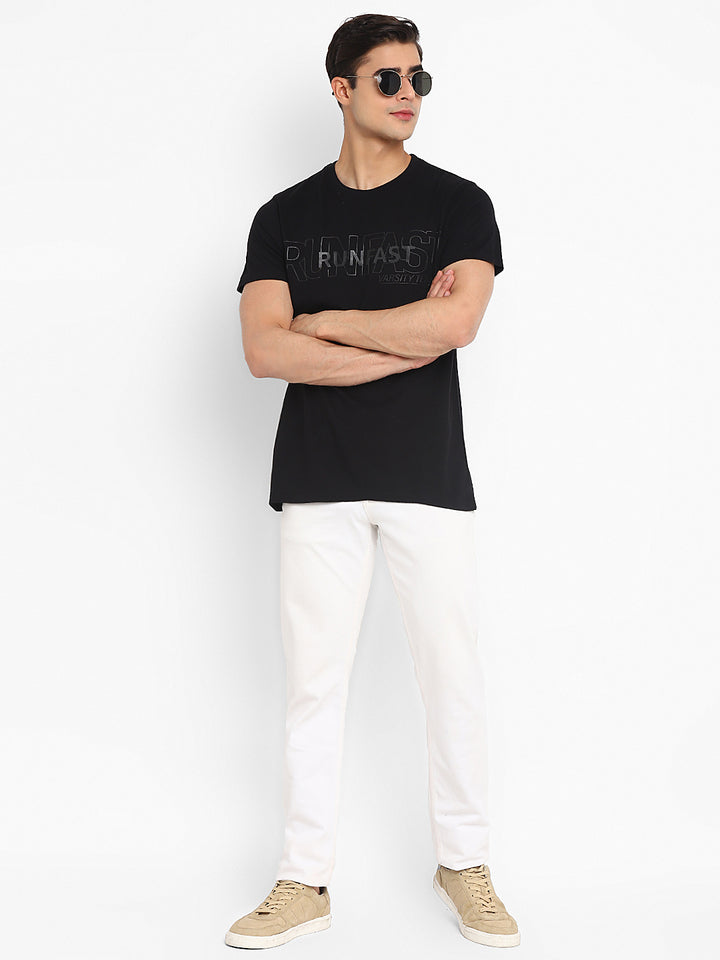 100% Cotton Printed Round Neck T-Shirt for Men - Black