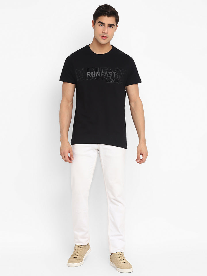 100% Cotton Printed Round Neck T-Shirt for Men - Black