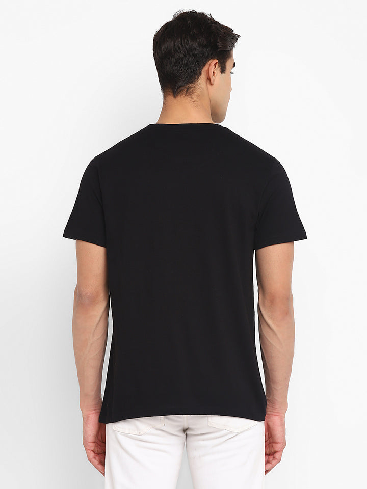 100% Cotton Printed Round Neck T-Shirt for Men - Black