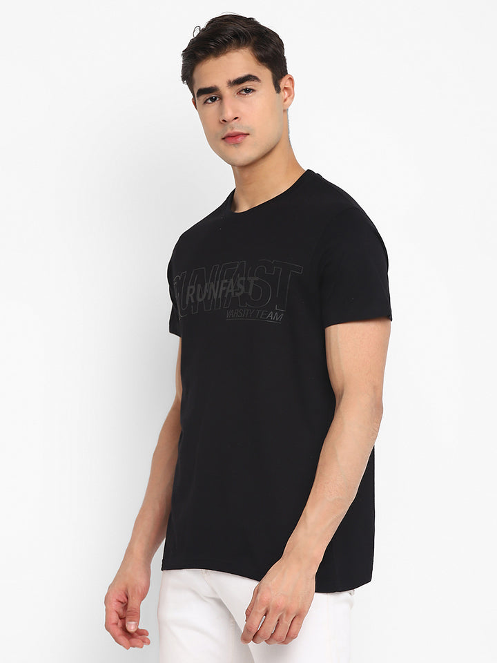100% Cotton Printed Round Neck T-Shirt for Men - Black