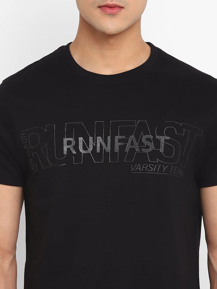 100% Cotton Printed Round Neck T-Shirt for Men - Black