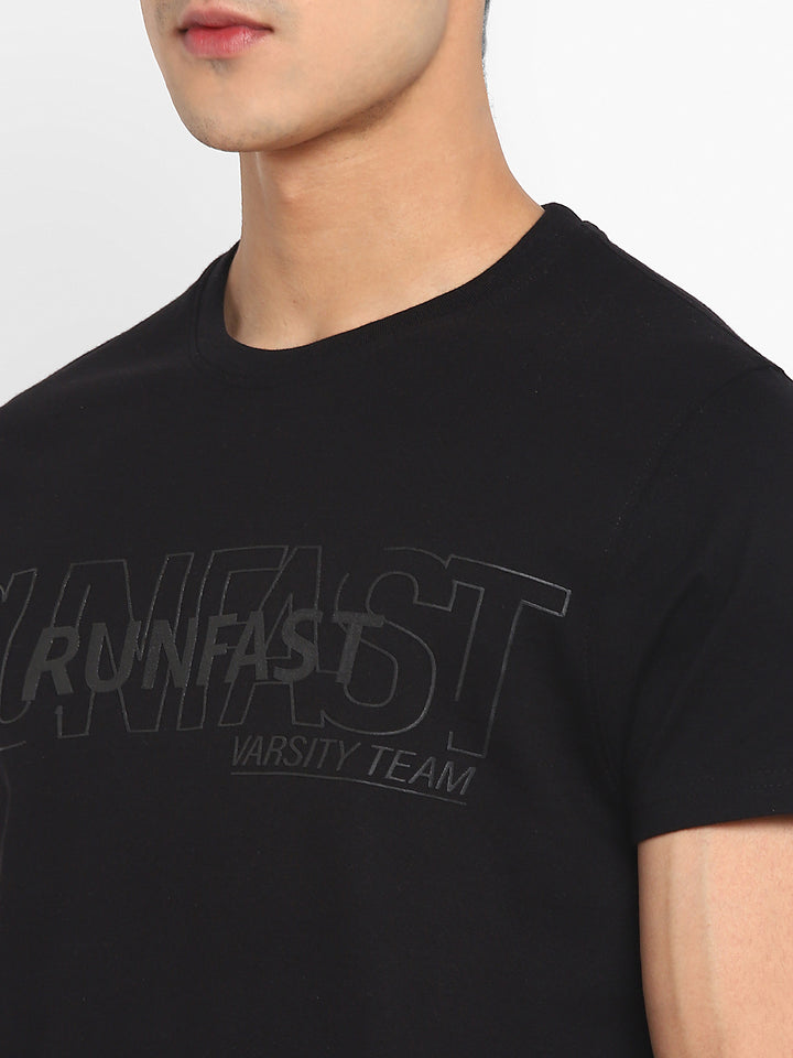100% Cotton Printed Round Neck T-Shirt for Men - Black
