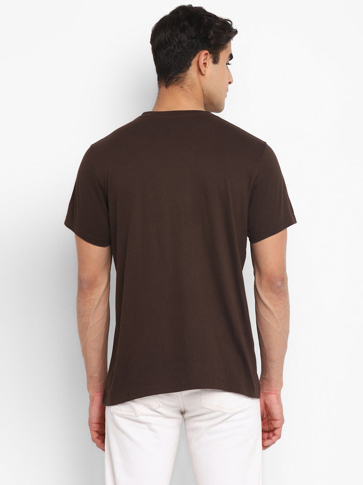 100% Cotton Printed Round Neck T-Shirt for Men - Coffee Brown