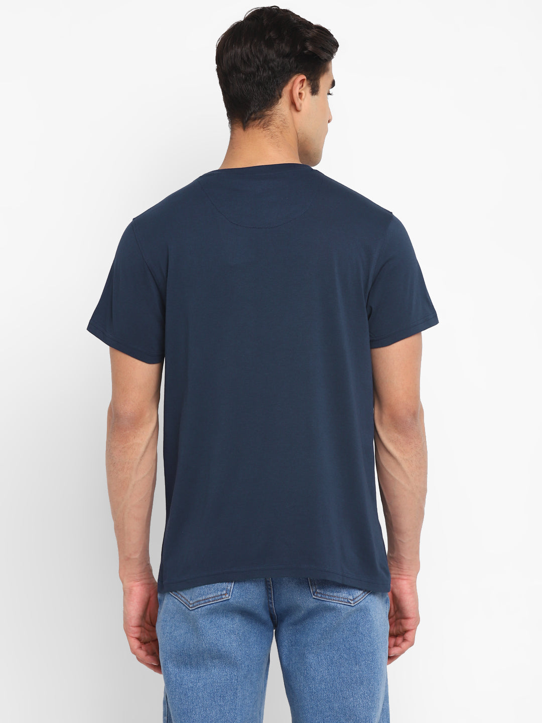 100% Cotton Printed Round Neck T-Shirt for Men - Navy