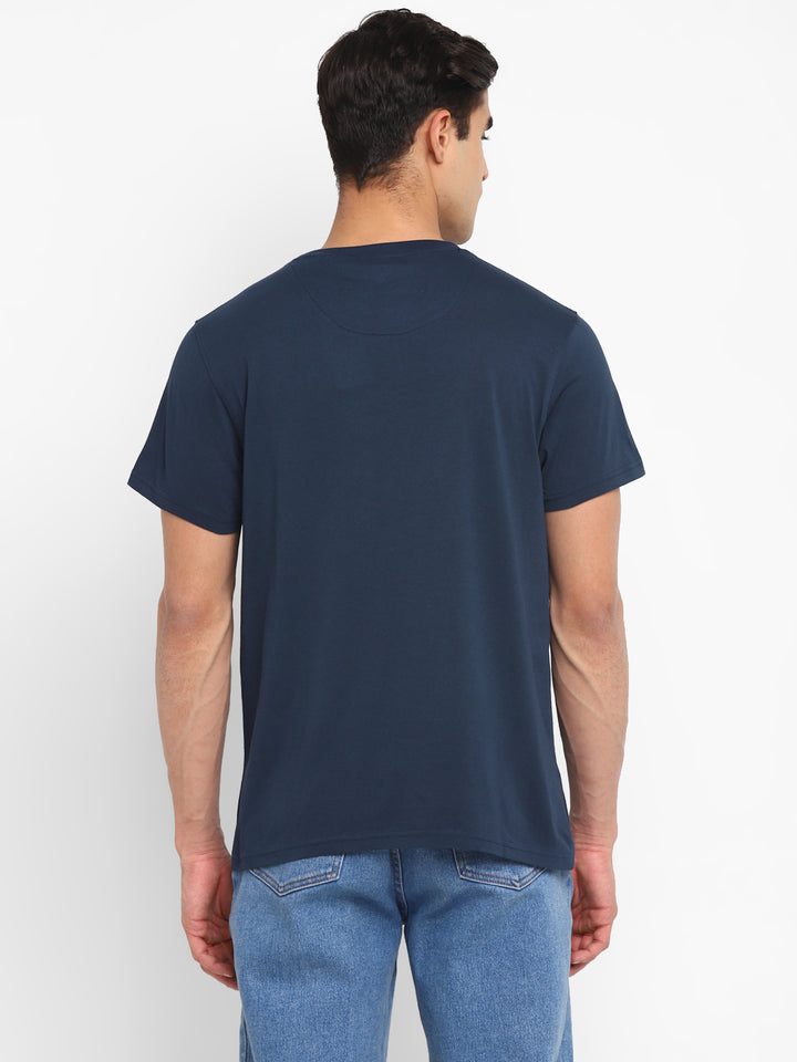 100% Cotton Printed Round Neck T-Shirt for Men - Navy