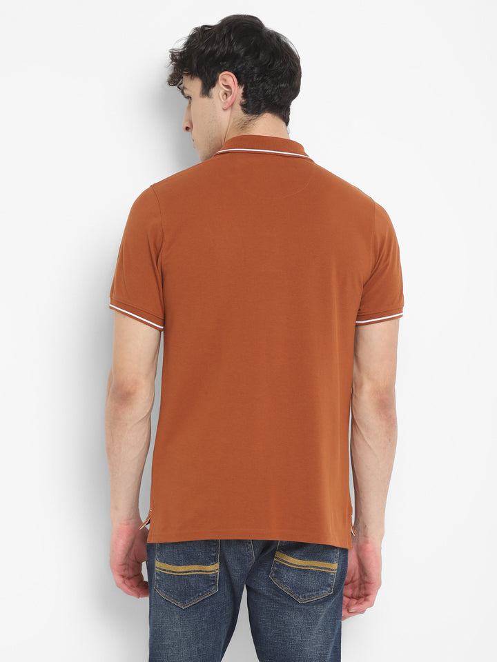 Men's Half Sleeve Solid T-Shirt with No.3 Applique - Caramel