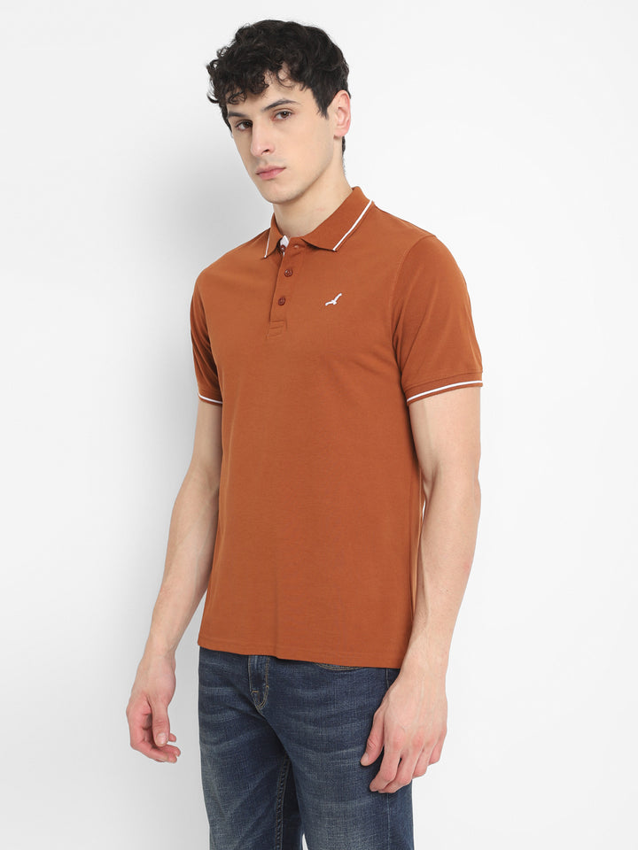 Men's Half Sleeve Solid T-Shirt with No.3 Applique - Caramel