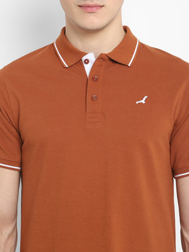 Men's Half Sleeve Solid T-Shirt with No.3 Applique - Caramel