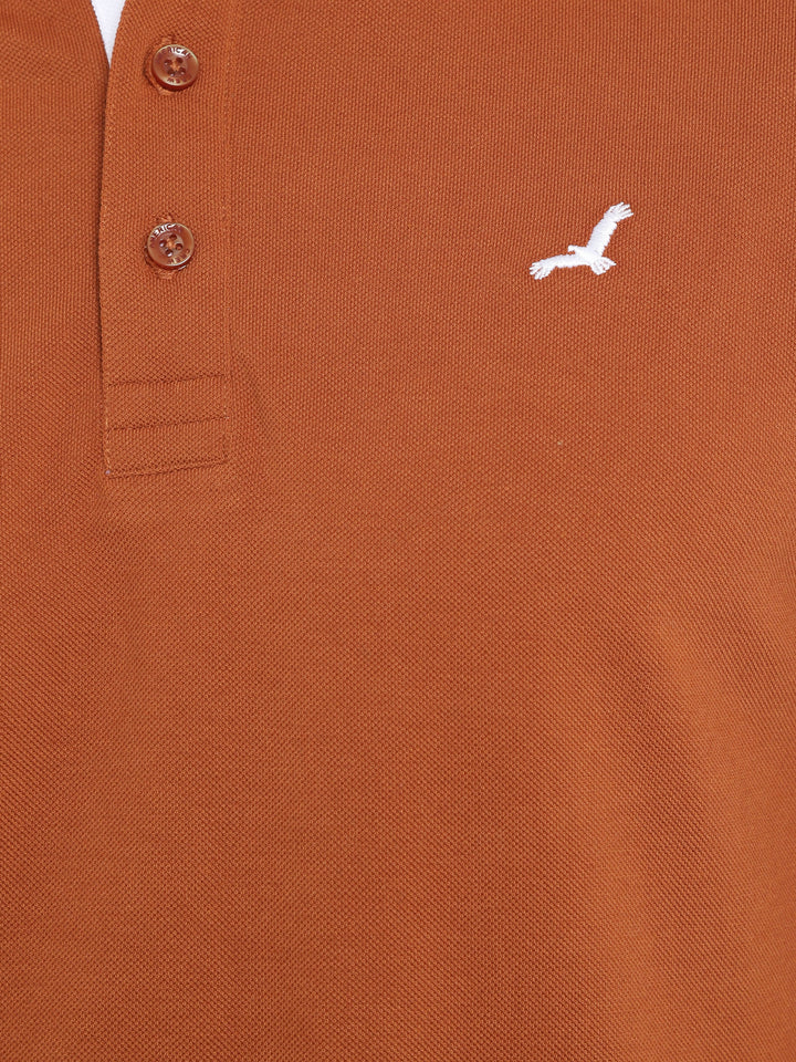 Men's Half Sleeve Solid T-Shirt with No.3 Applique - Caramel