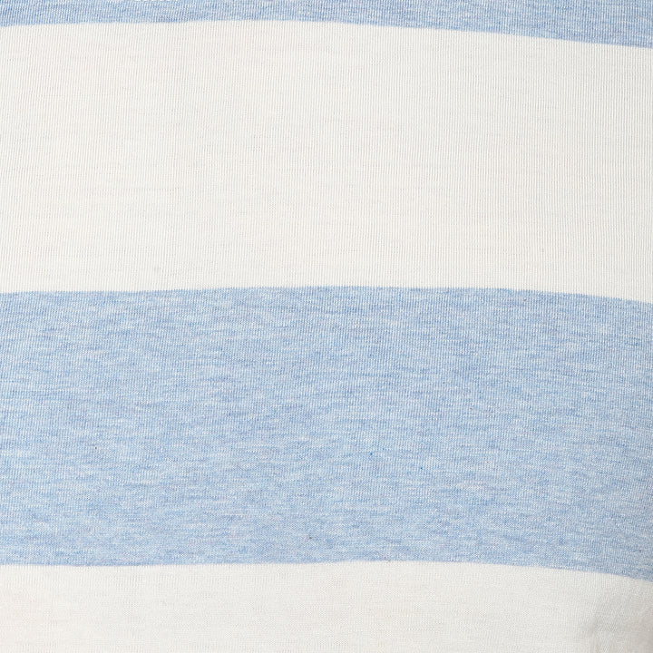 100% Cotton Round Neck Striped T-Shirt For Men- White & Sky Blue (No Exchange No Return)