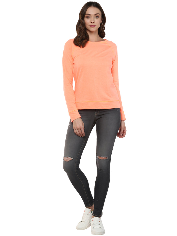 Women's Round Neck Sweatshirt- Coral Orange ( NO EXCHANGE NO RETURN)