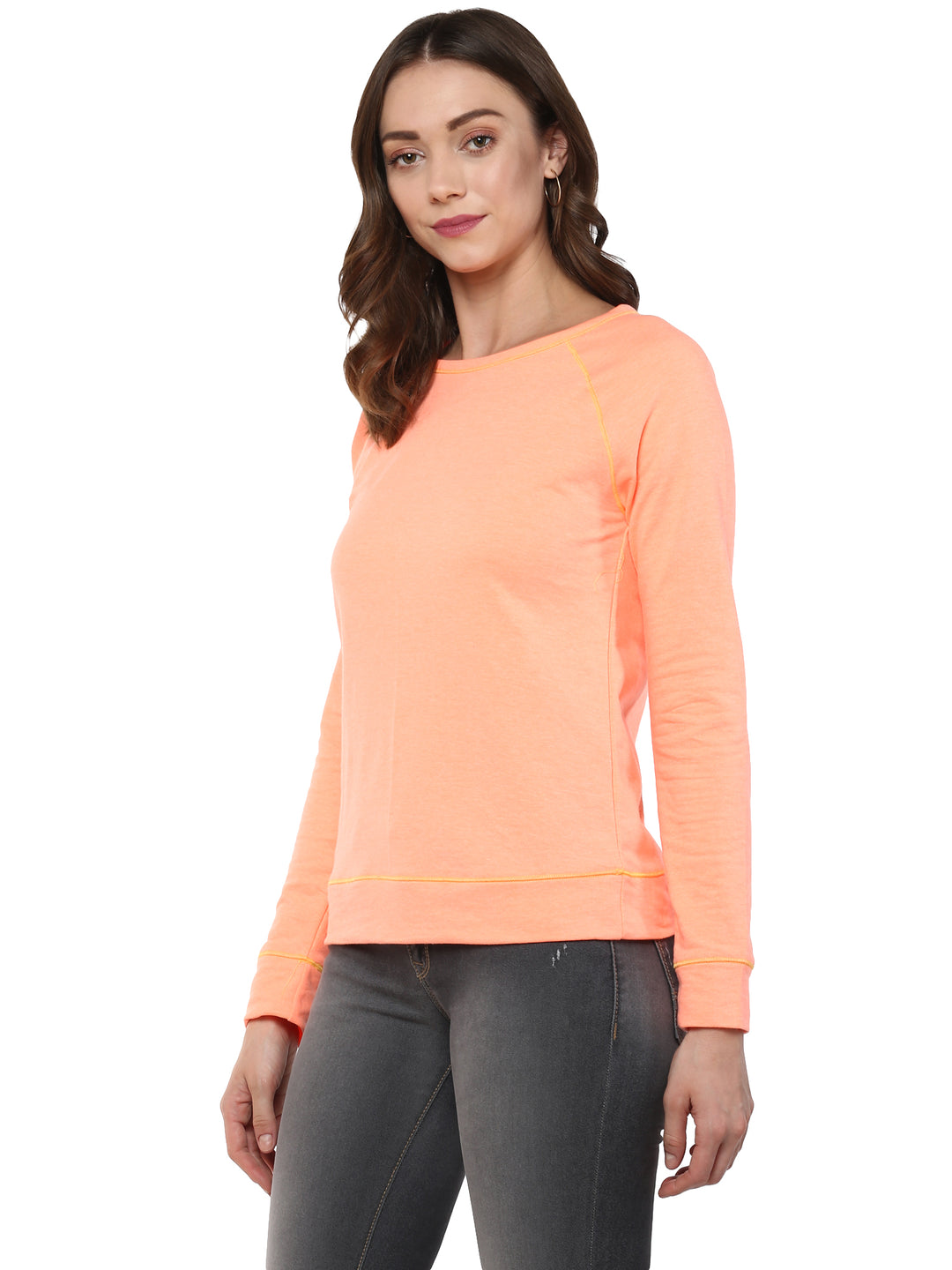 Women's Round Neck Sweatshirt- Coral Orange ( NO EXCHANGE NO RETURN)