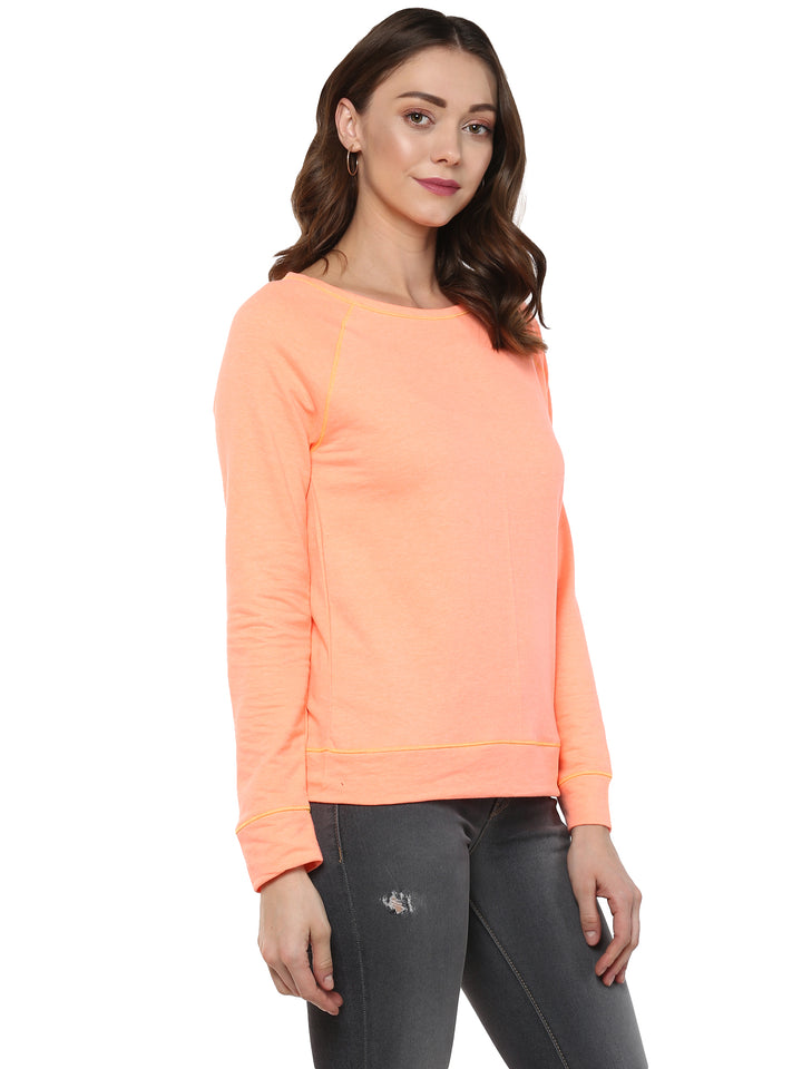 Women's Round Neck Sweatshirt- Coral Orange ( NO EXCHANGE NO RETURN)