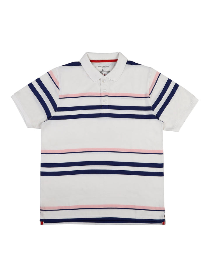 Stripes Polo T-Shirt for Men - White, Blue & Pink