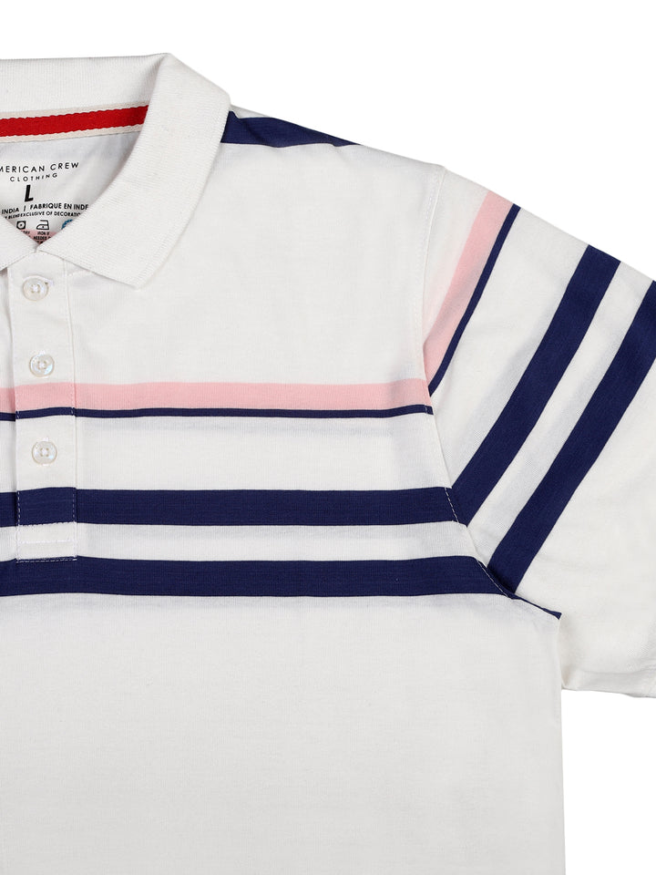 Stripes Polo T-Shirt for Men - White, Blue & Pink