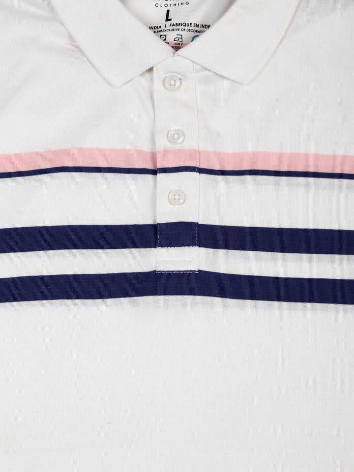 Stripes Polo T-Shirt for Men - White, Blue & Pink