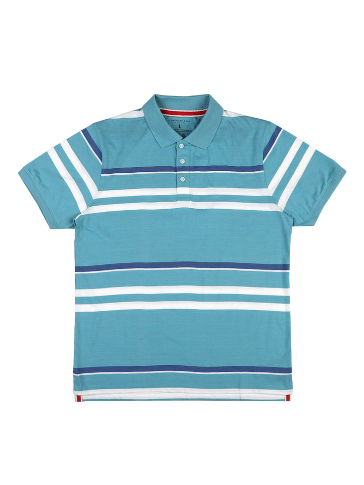 Stripes Polo T-Shirt for Men - Teal, Blue & White