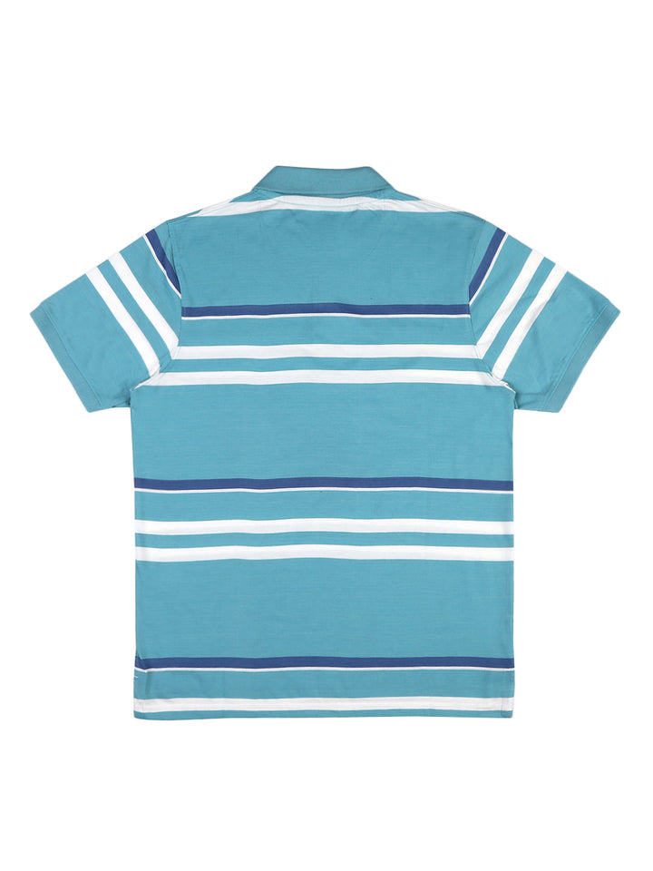 Stripes Polo T-Shirt for Men - Teal, Blue & White