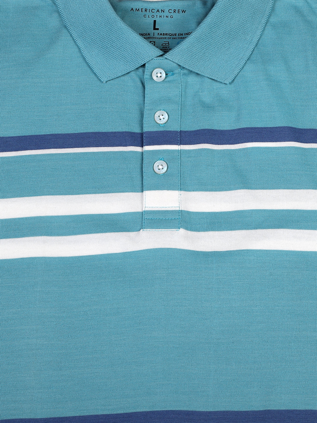 Stripes Polo T-Shirt for Men - Teal, Blue & White