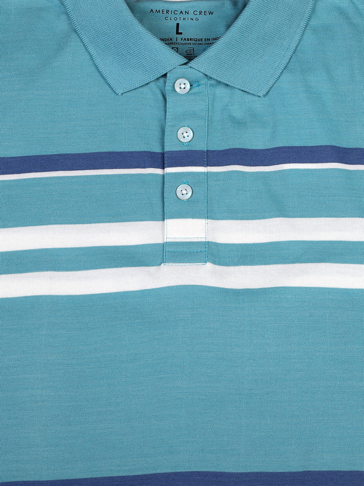 Stripes Polo T-Shirt for Men - Teal, Blue & White