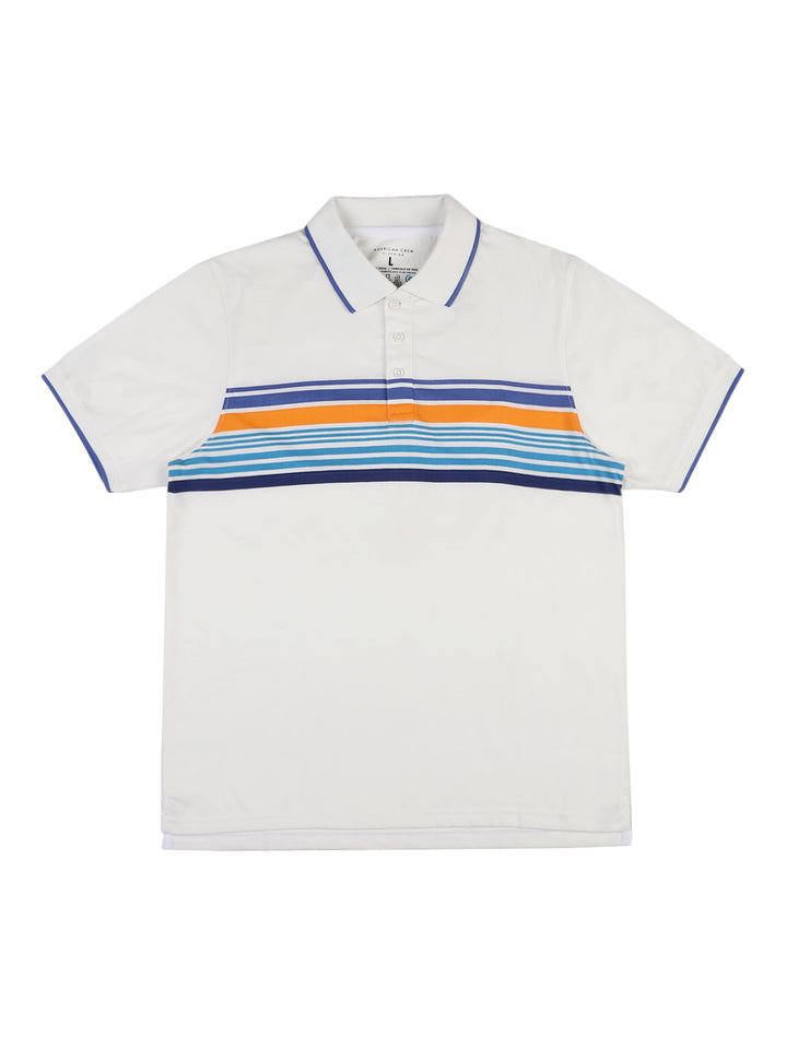 Stripes Polo T-Shirt for Men - White, Blue & Orange