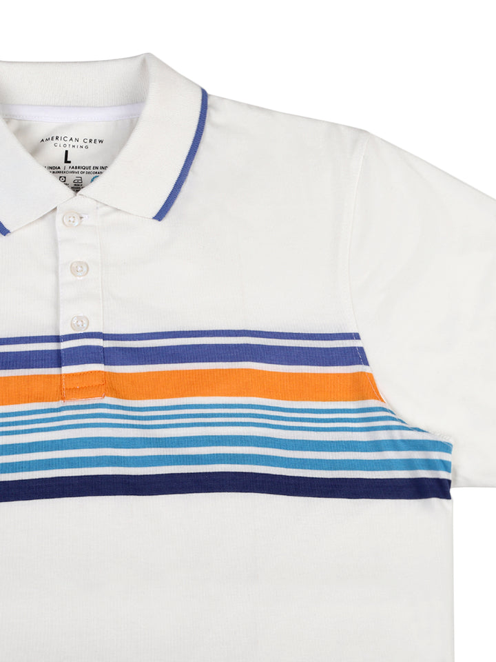 Stripes Polo T-Shirt for Men - White, Blue & Orange