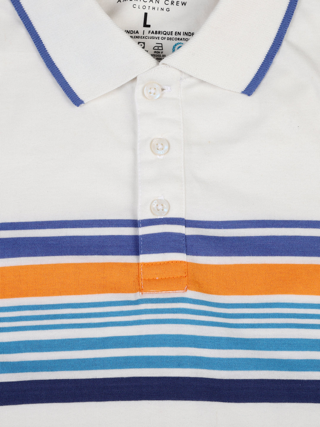 Stripes Polo T-Shirt for Men - White, Blue & Orange