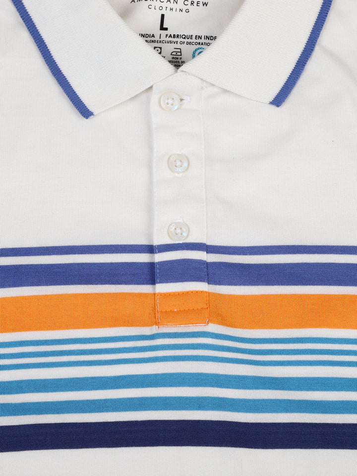 Stripes Polo T-Shirt for Men - White, Blue & Orange