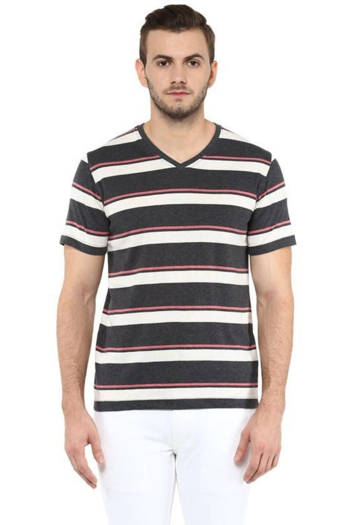 Men's Regular fit T-Shirt - Ecru, Grey & Brick Red Melange